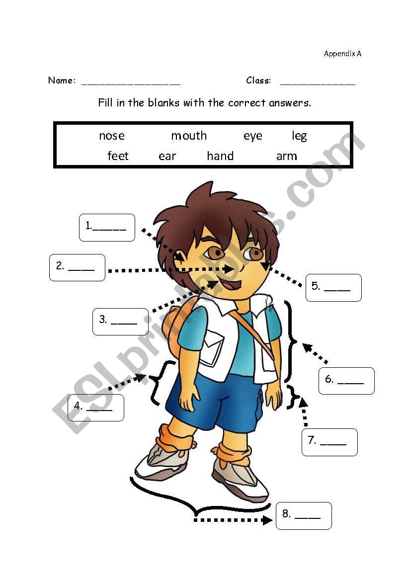 body parts - labelling worksheet