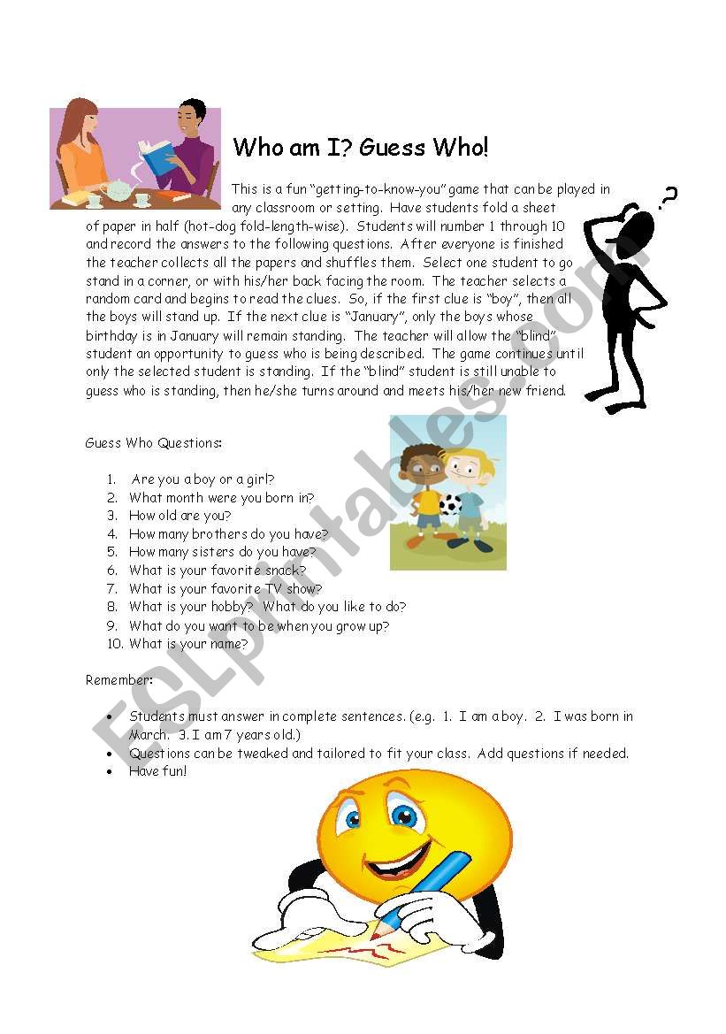 Who am I?  Guess Who! worksheet