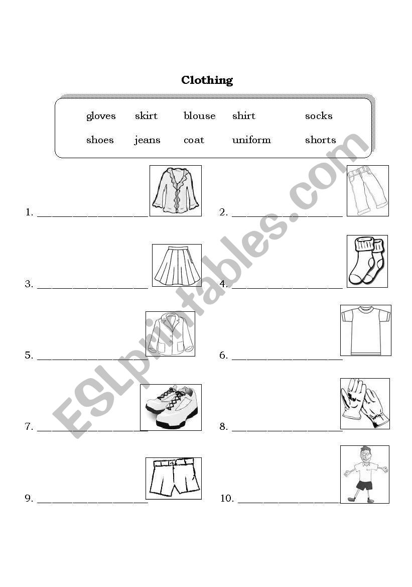 Clothing worksheet