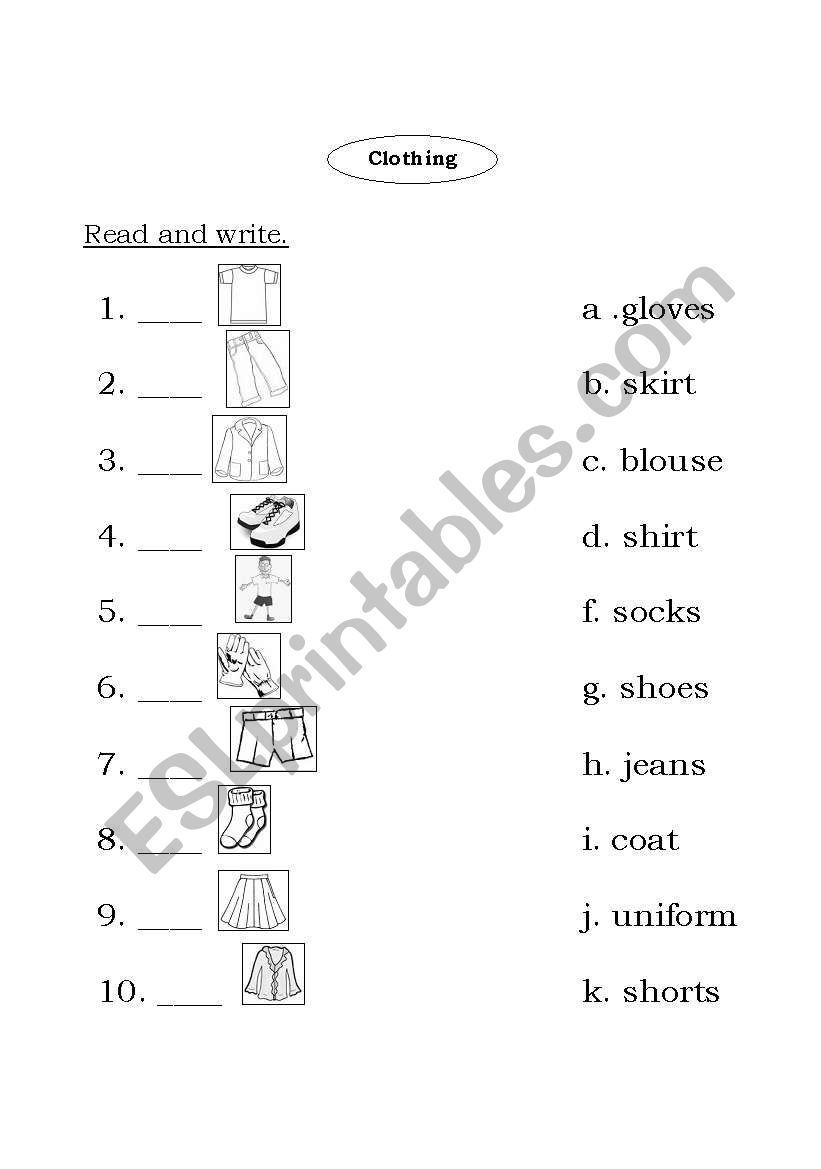 Clothes worksheet