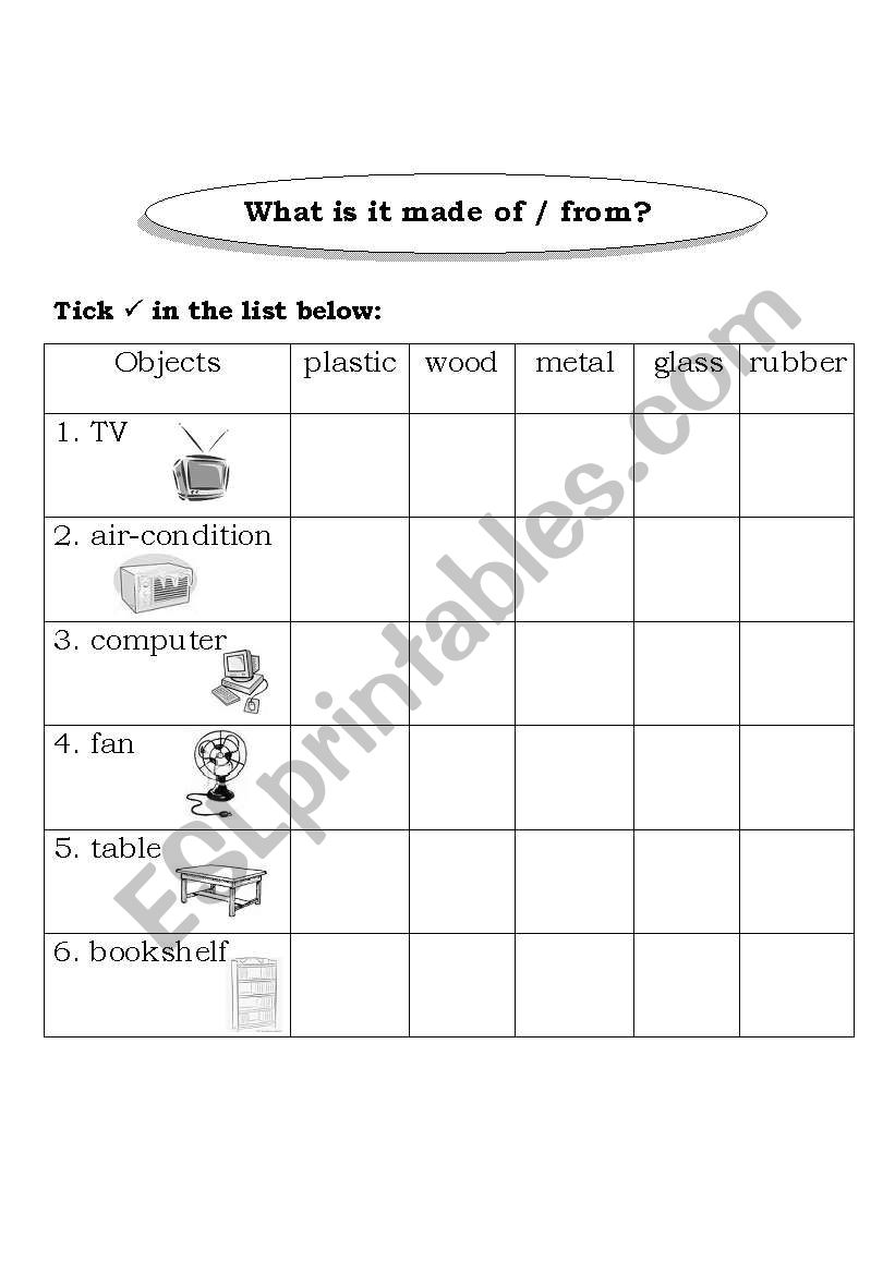 What is it made of / from? worksheet
