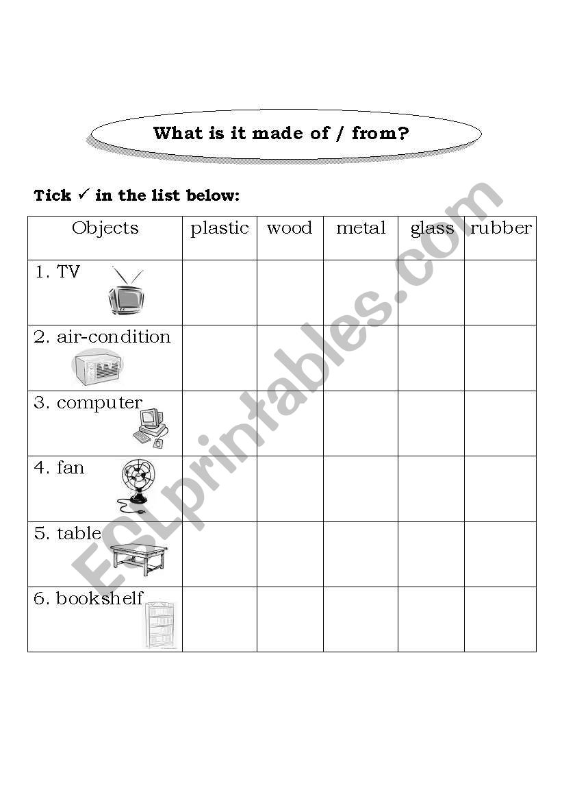 made of and made from worksheet
