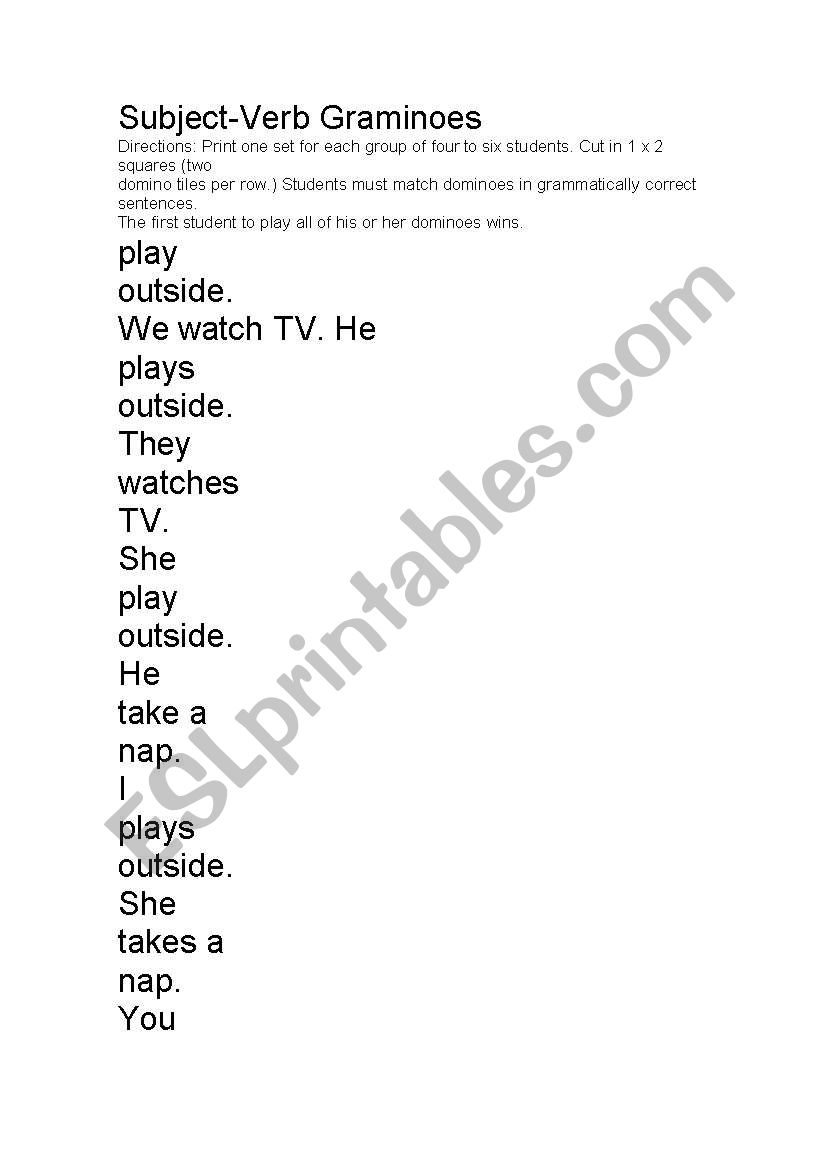 Subject-Verb Graminoes worksheet