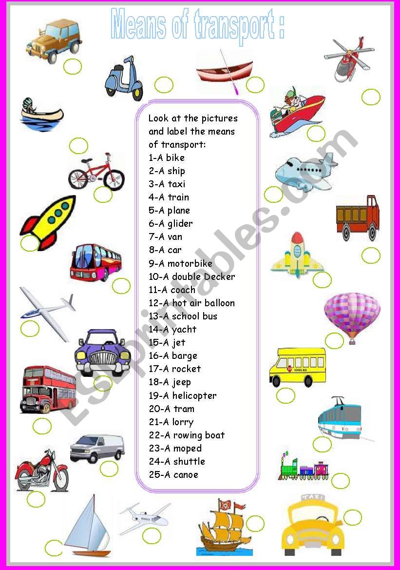 MEANS OF TRANSPORT worksheet