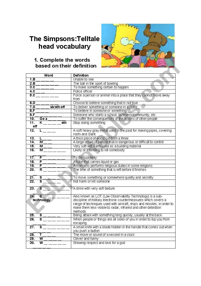 The Simpsons Telltale Head Vocabulary