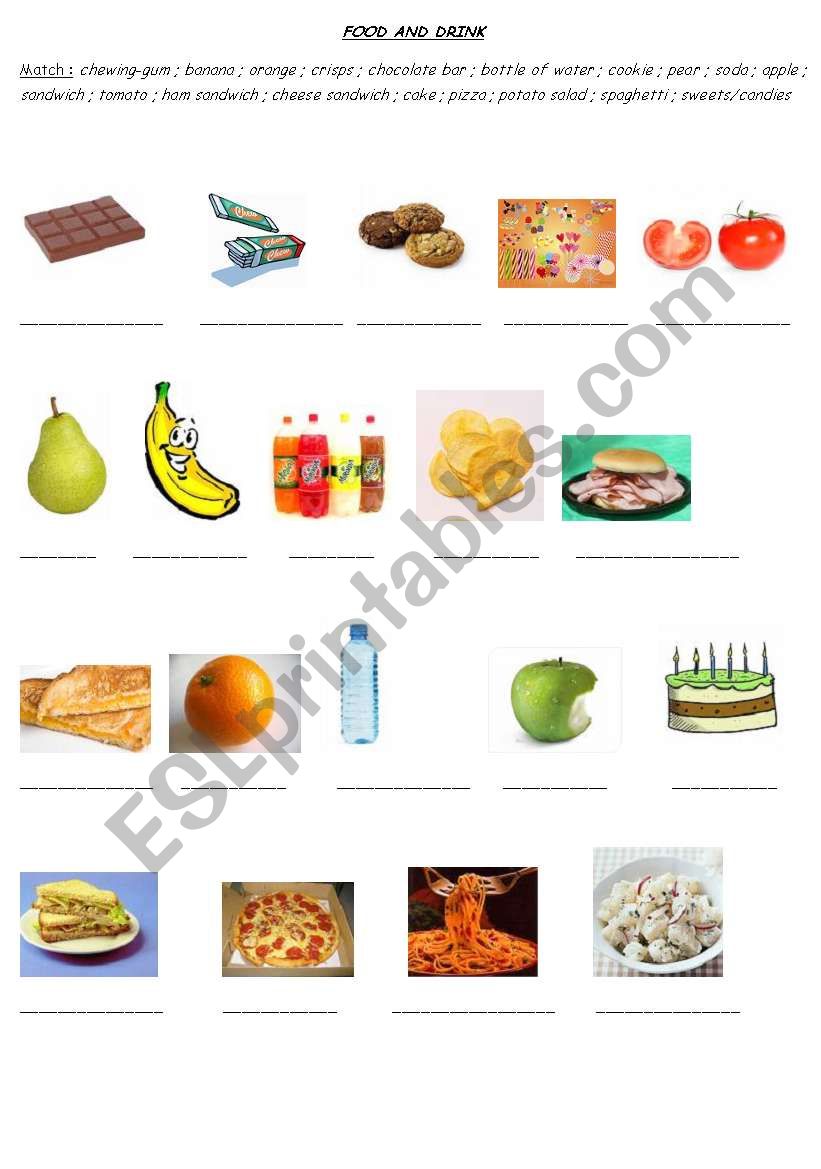 FOOD AND DRINK PICTIONARY worksheet