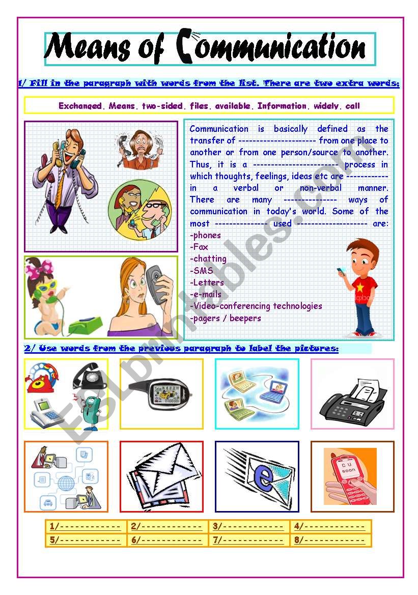 means of communication worksheet