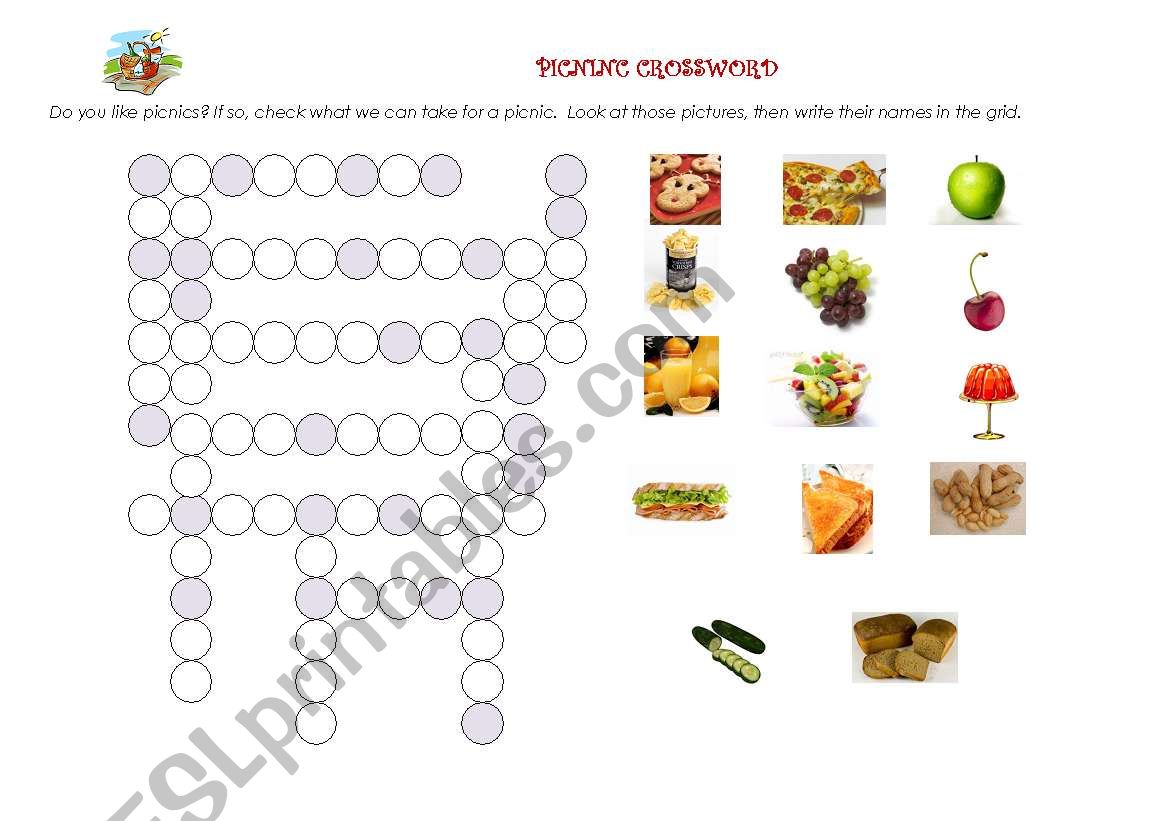 picnic crossword worksheet