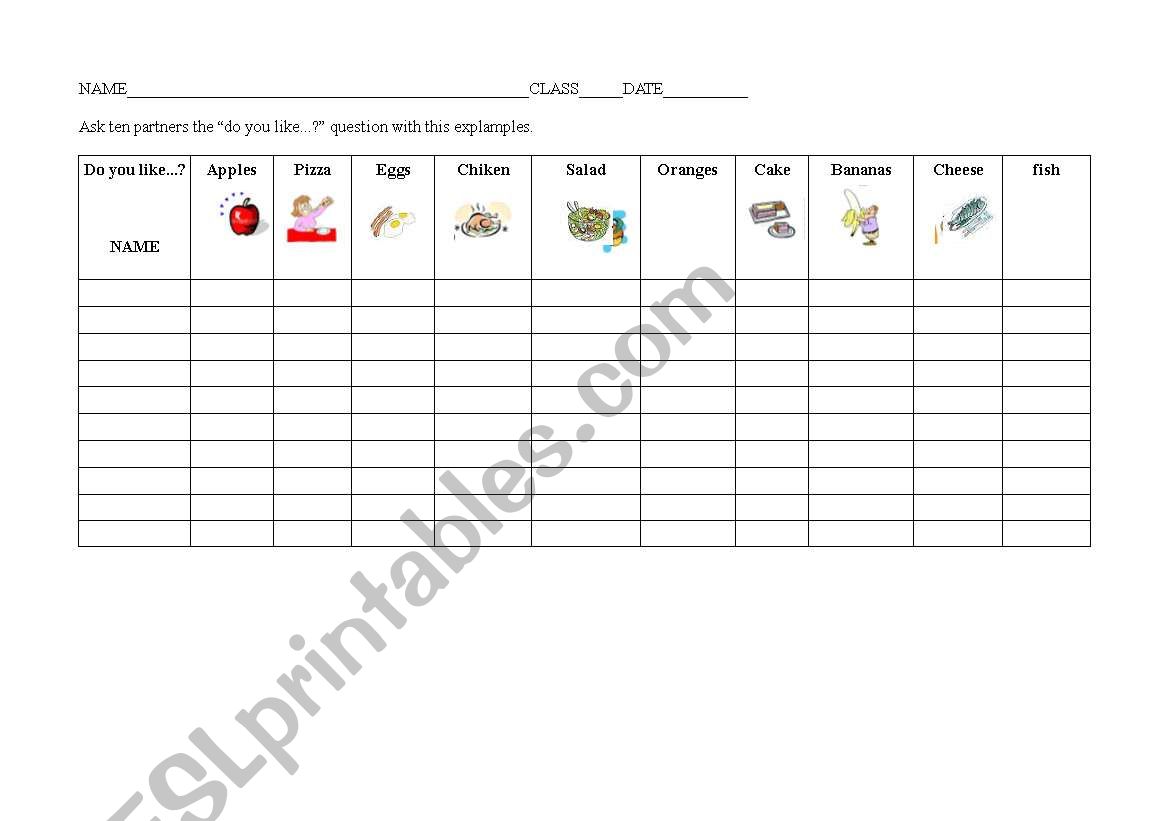 Do you like...? worksheet