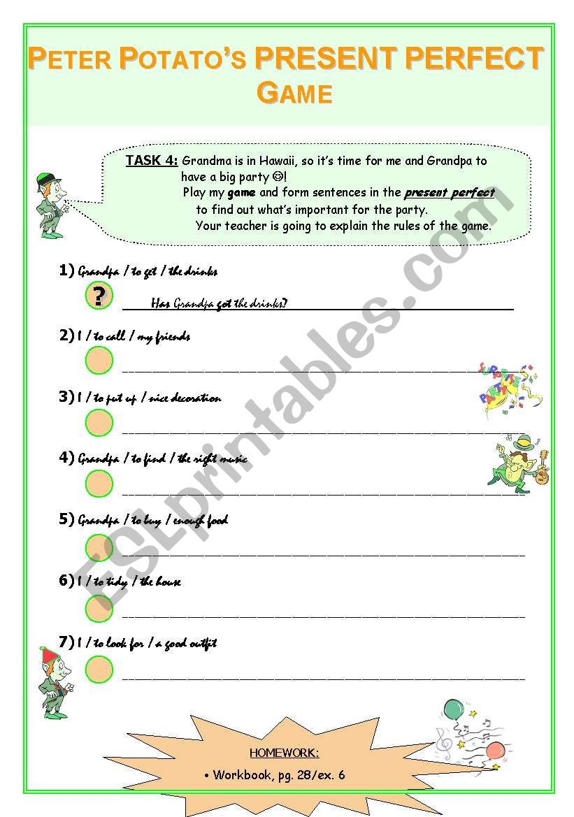 present perfect game worksheet