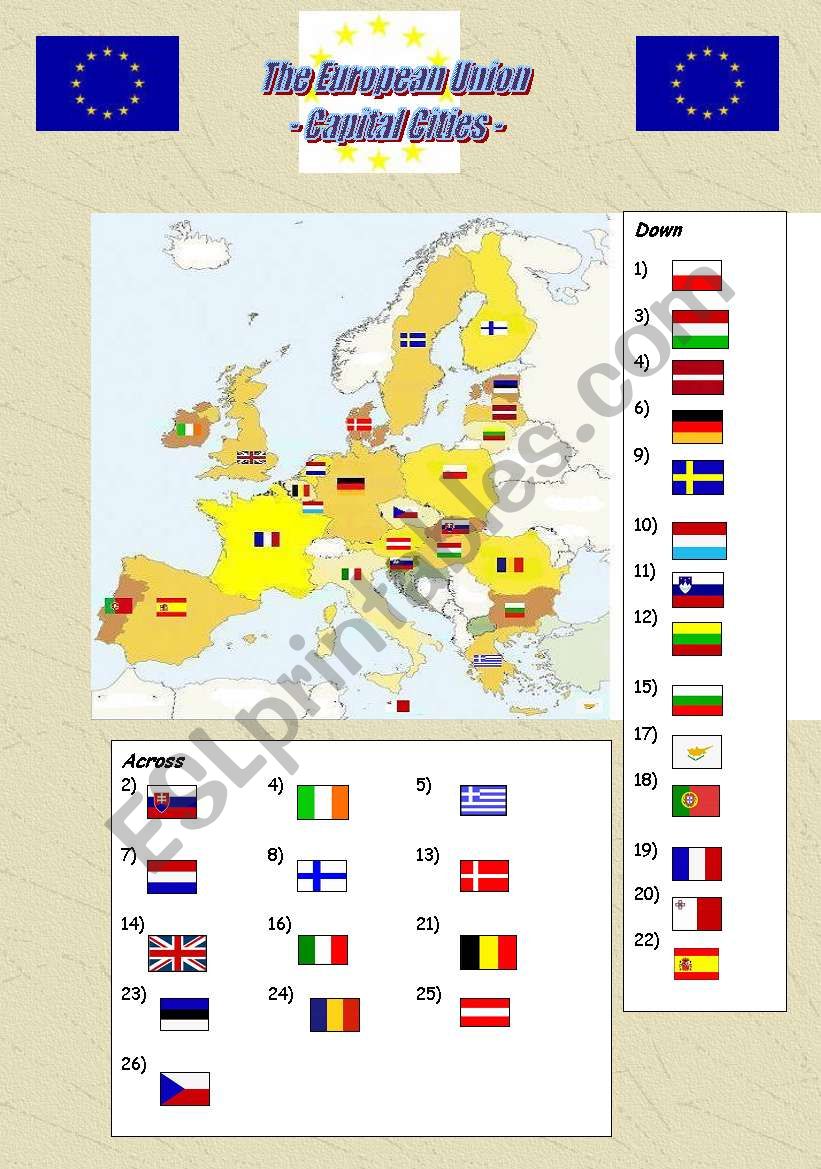 The European Union Capital Cities crossword puzzle