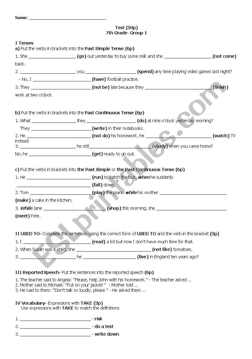 7th Grade Test_2_Group 1 with KEY