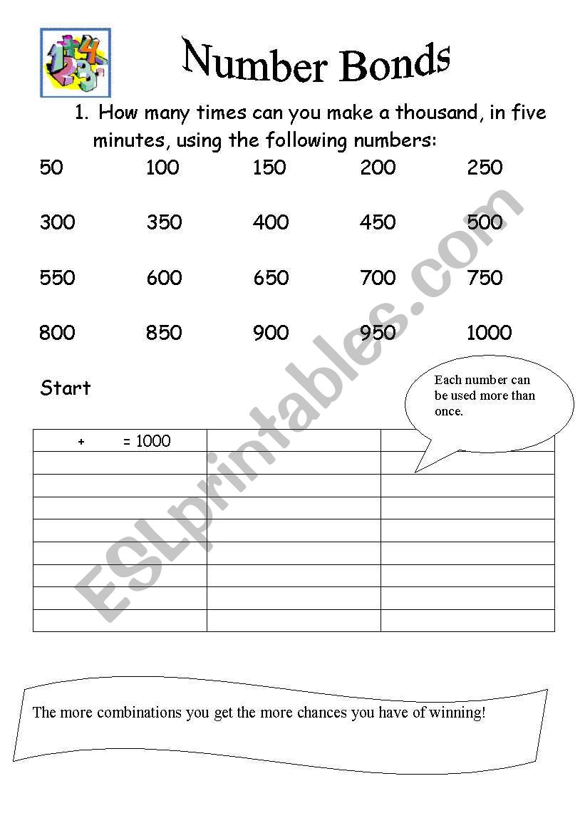 Number Bonds worksheet