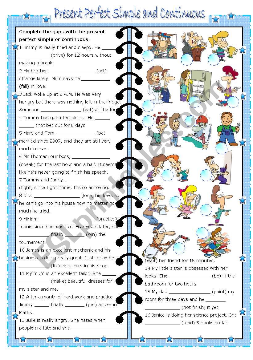 present perfect simple and continuous (editable, with key) 