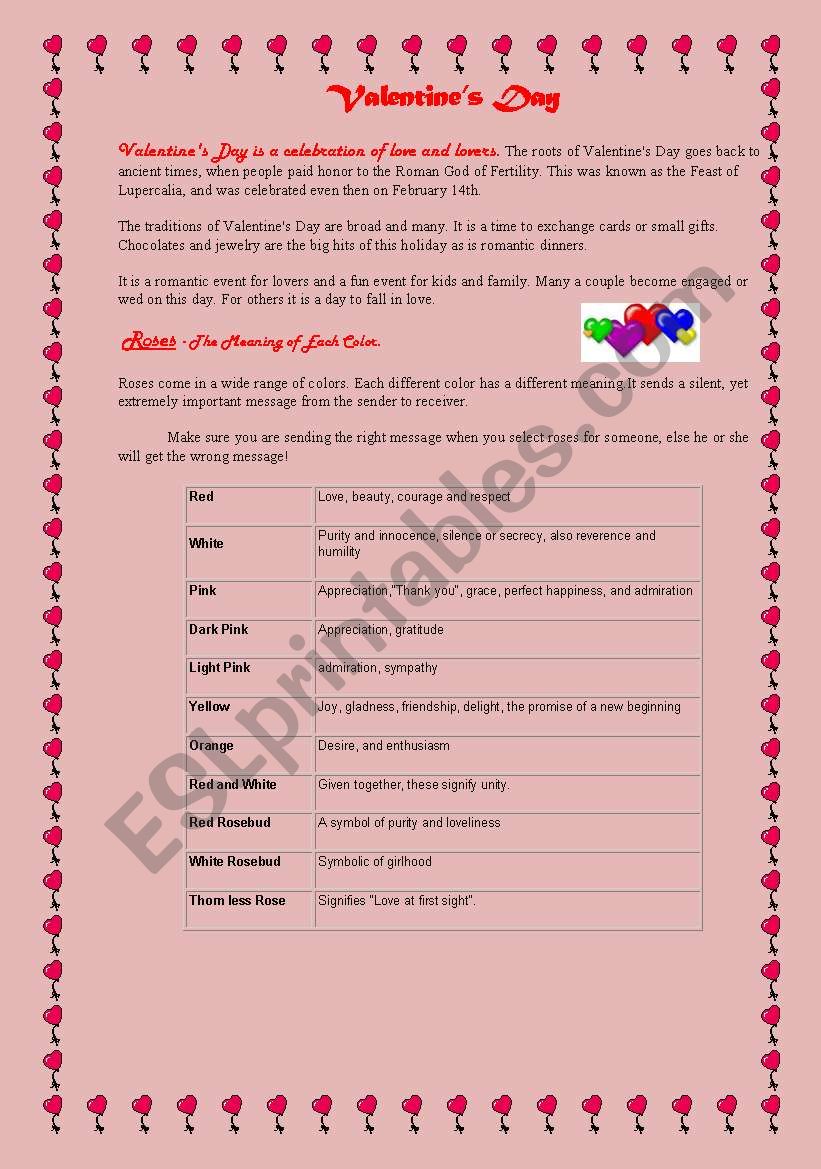 Valentines day worksheet