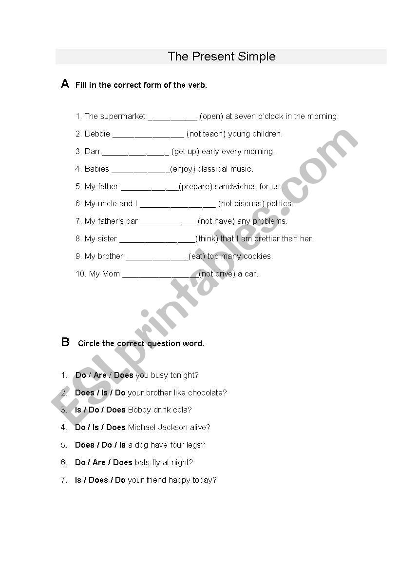 Present Simple (2 pages) worksheet