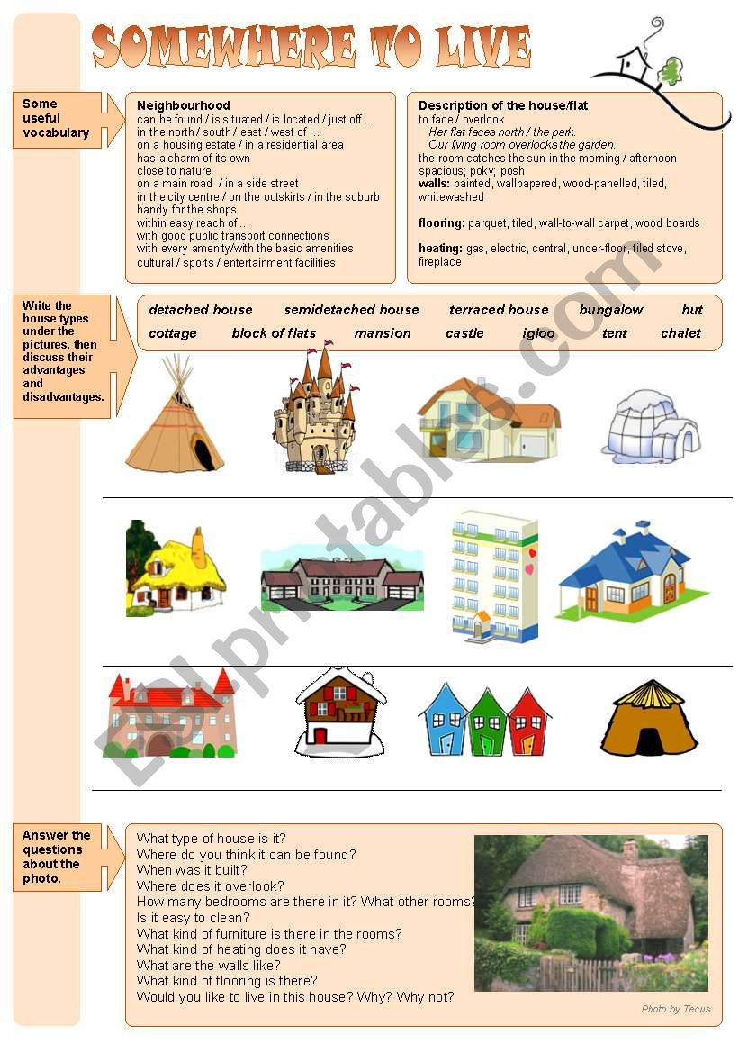 Somewhere to live worksheet