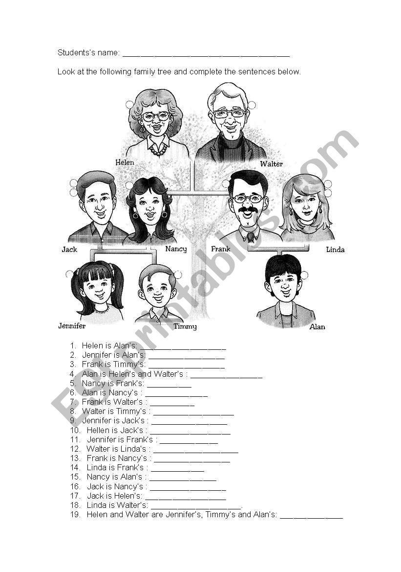 Family Members worksheet