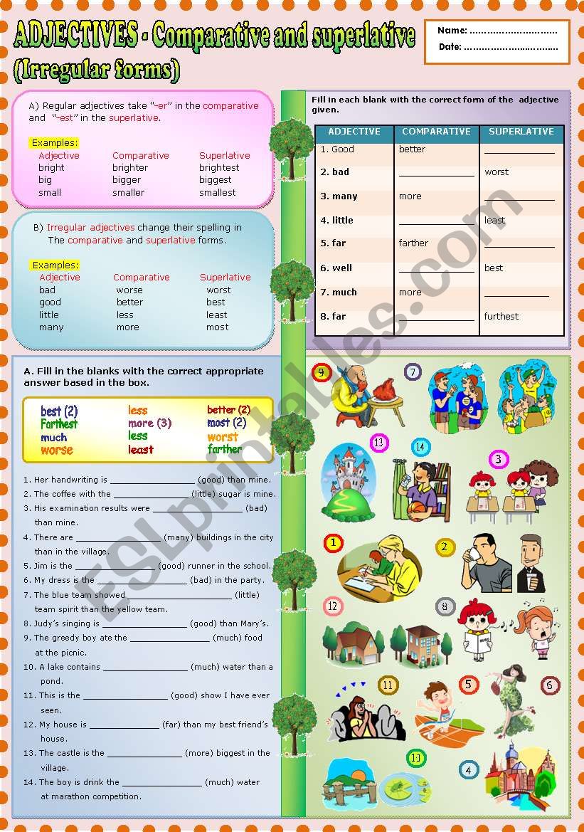 ADJECTIVES -Comparative and superlative (irregular forms) + KEY