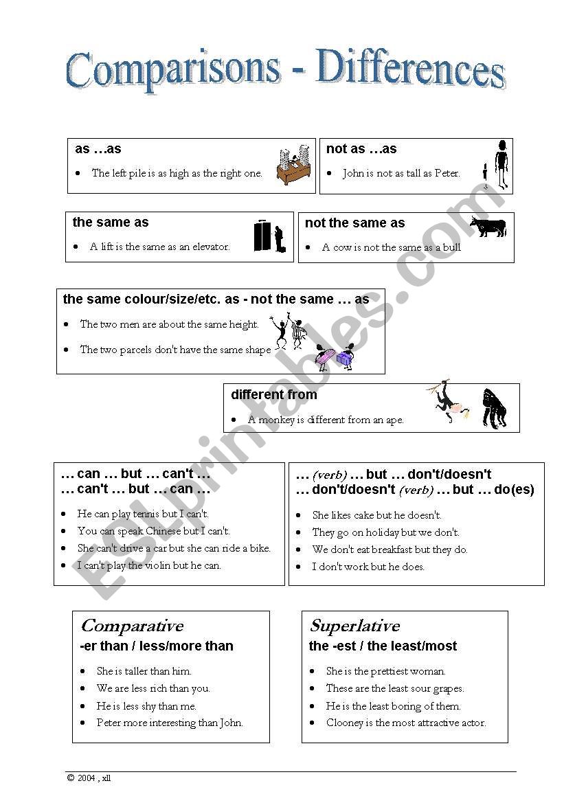 Comparisons - Differences worksheet