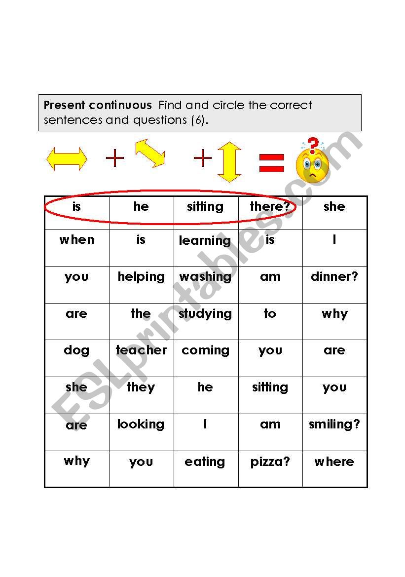 Present Continuous Sentence Word Find