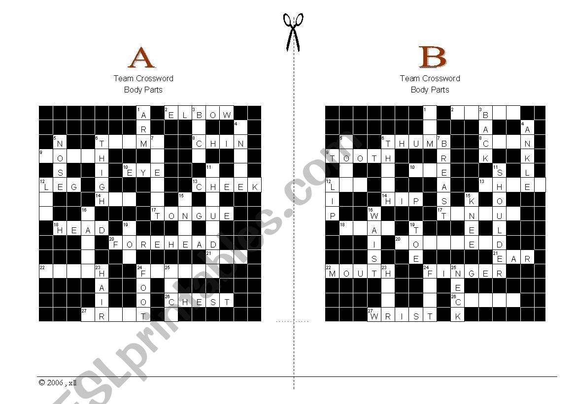 Team Crossword Body Parts worksheet