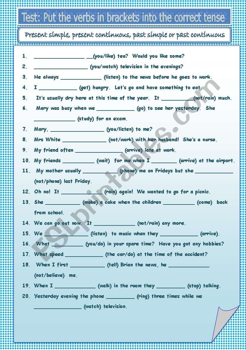 Test your tenses worksheet