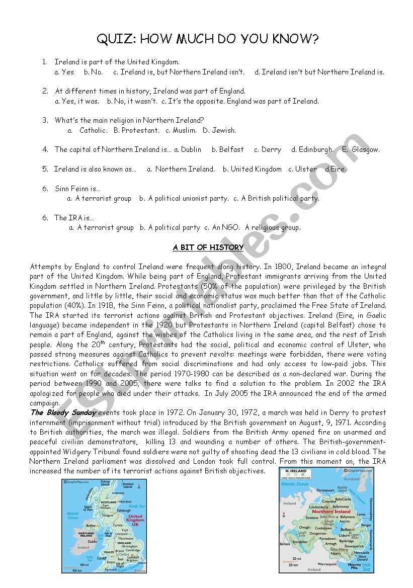 QUIZ IRELAND worksheet