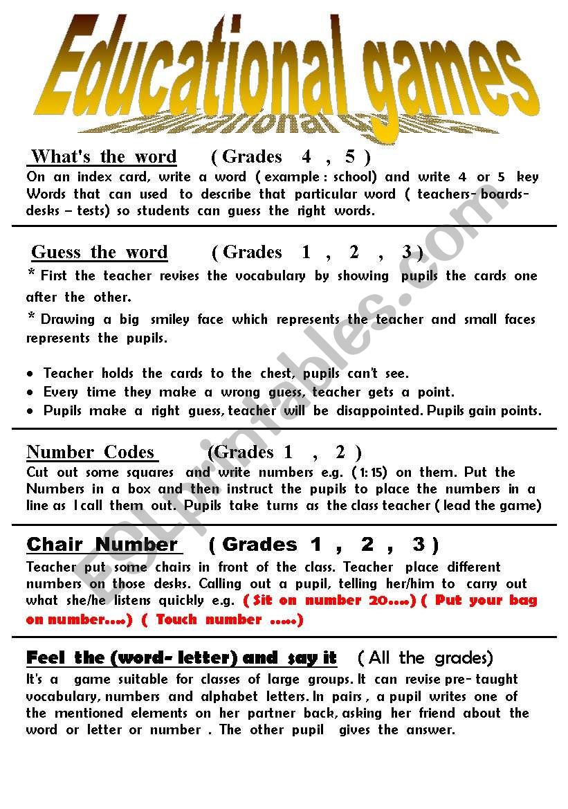 educationl  games worksheet