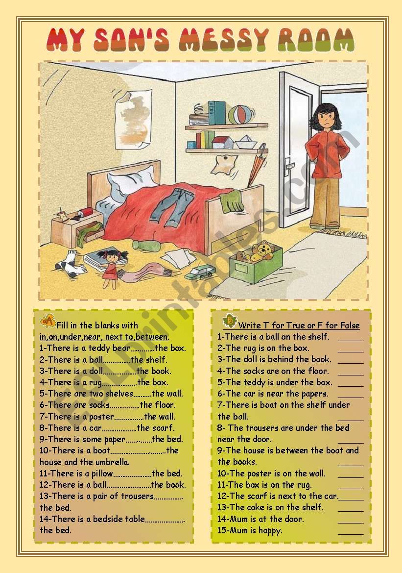 My sons messy room worksheet