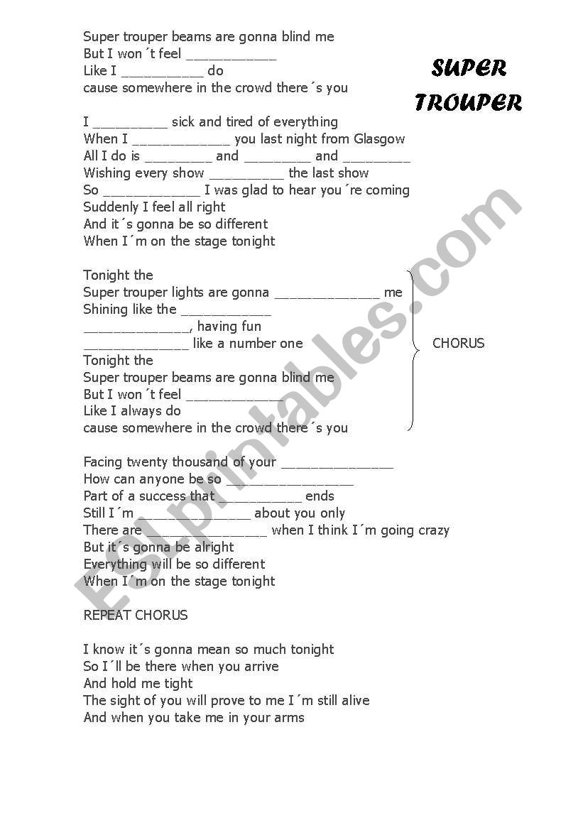 Super Trouper worksheet