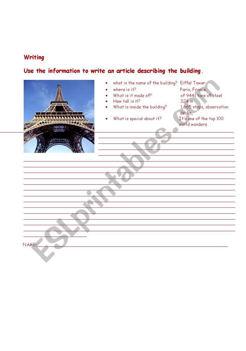 desription of buildings worksheet