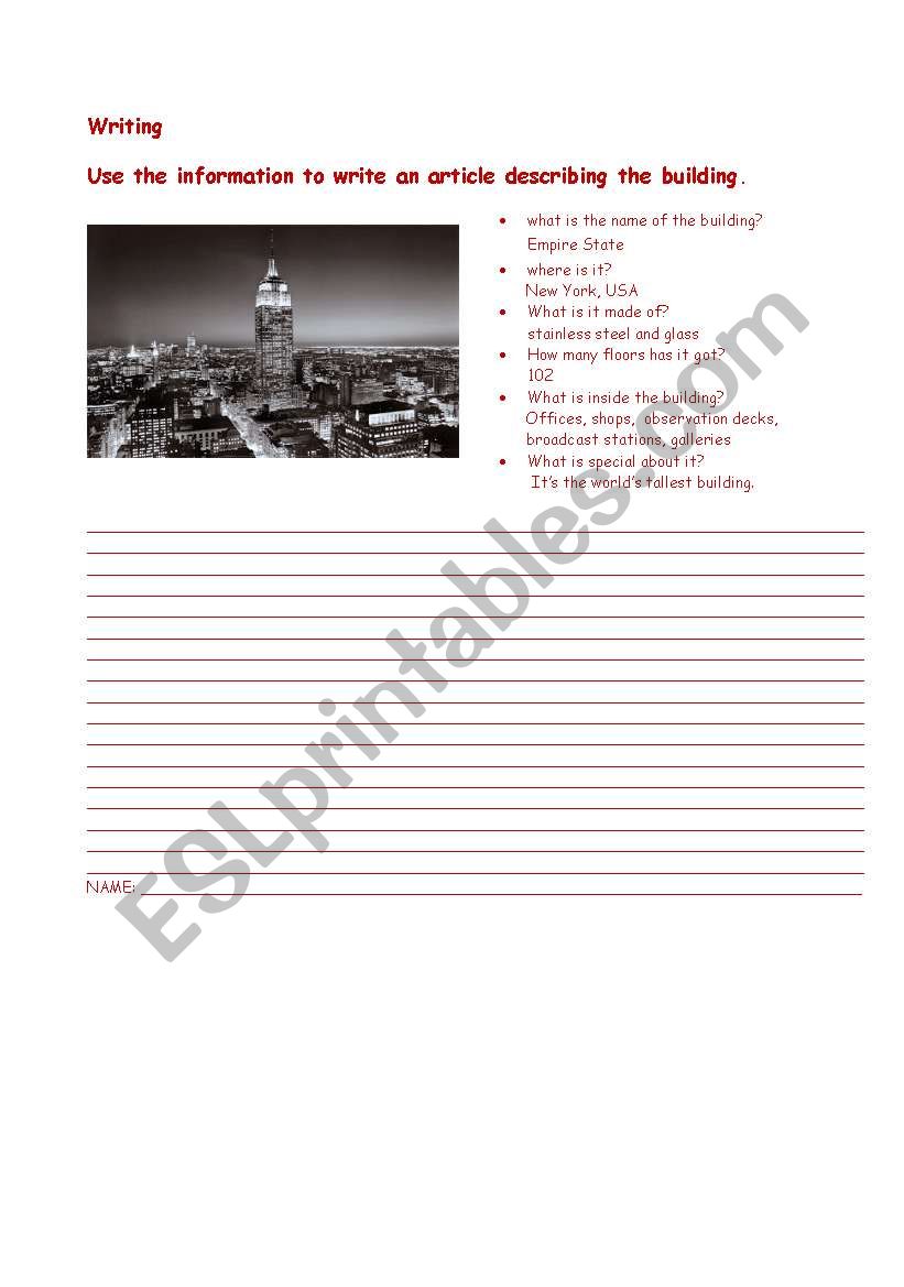 desription of buildings worksheet