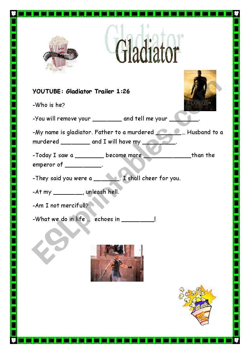 Movie trailer: GLADIATOR worksheet