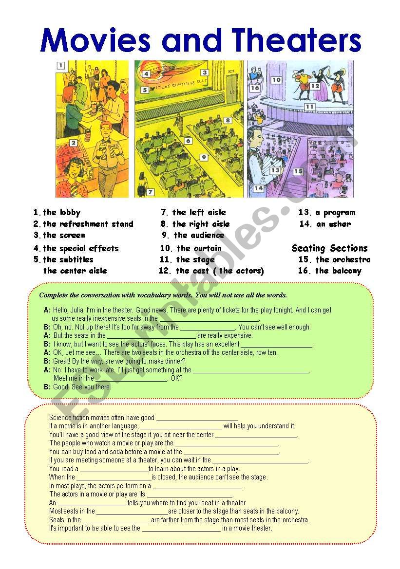 Movies and Theaters worksheet