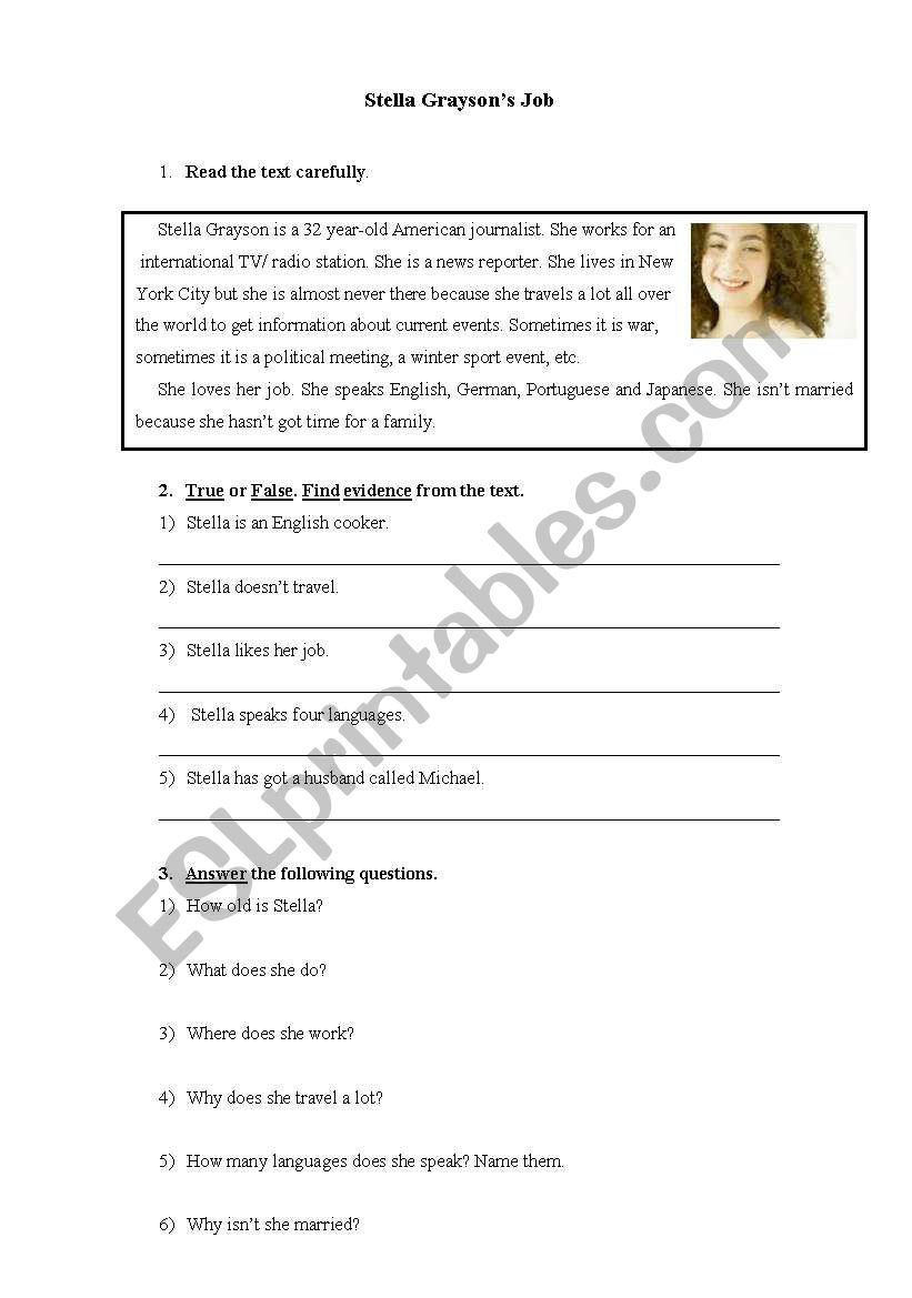 Stella Graysons job worksheet