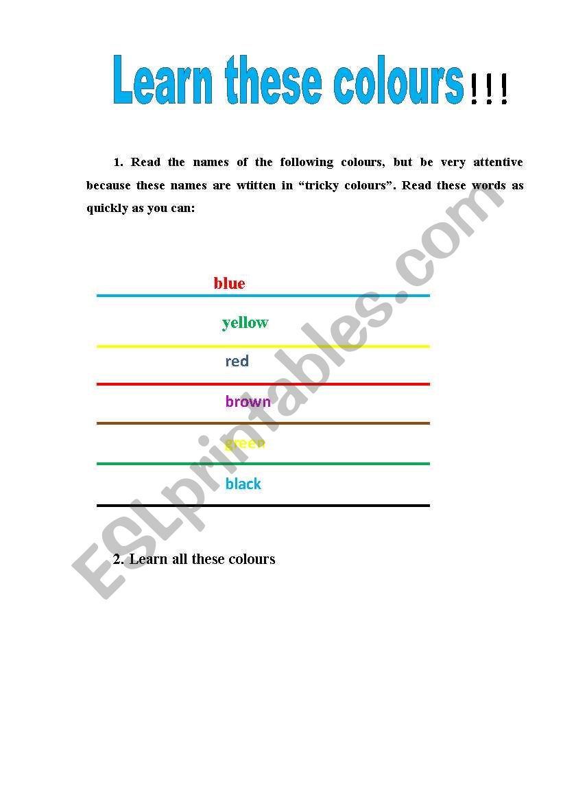 Learn  the colours!!! worksheet