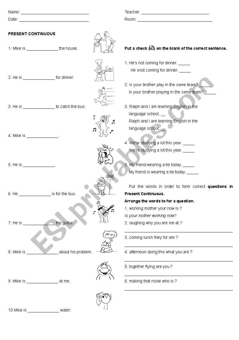 Present Continuous Test worksheet