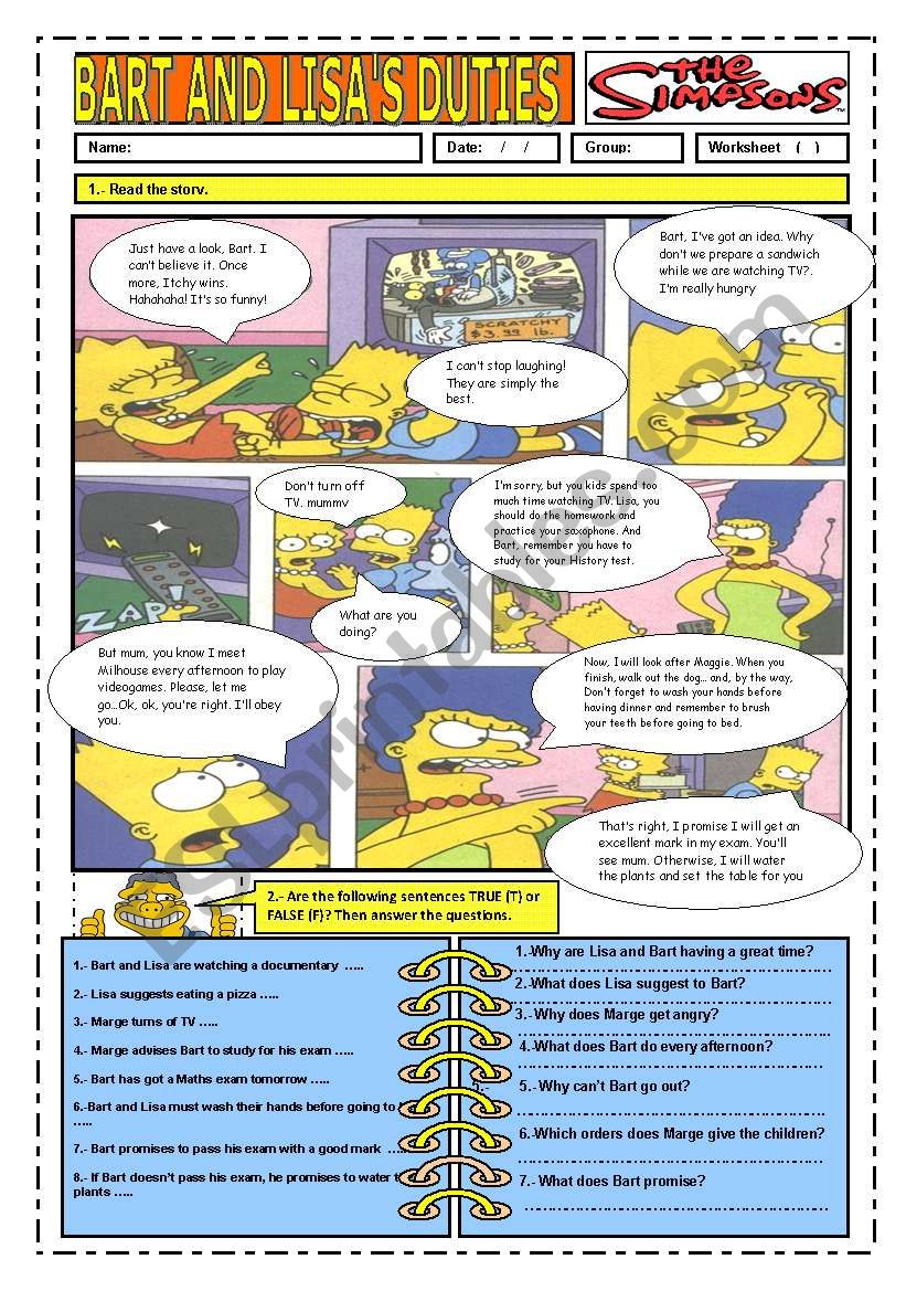 BART AND LISAÂ´S DUTIES (3 PAGES WITH KEY)