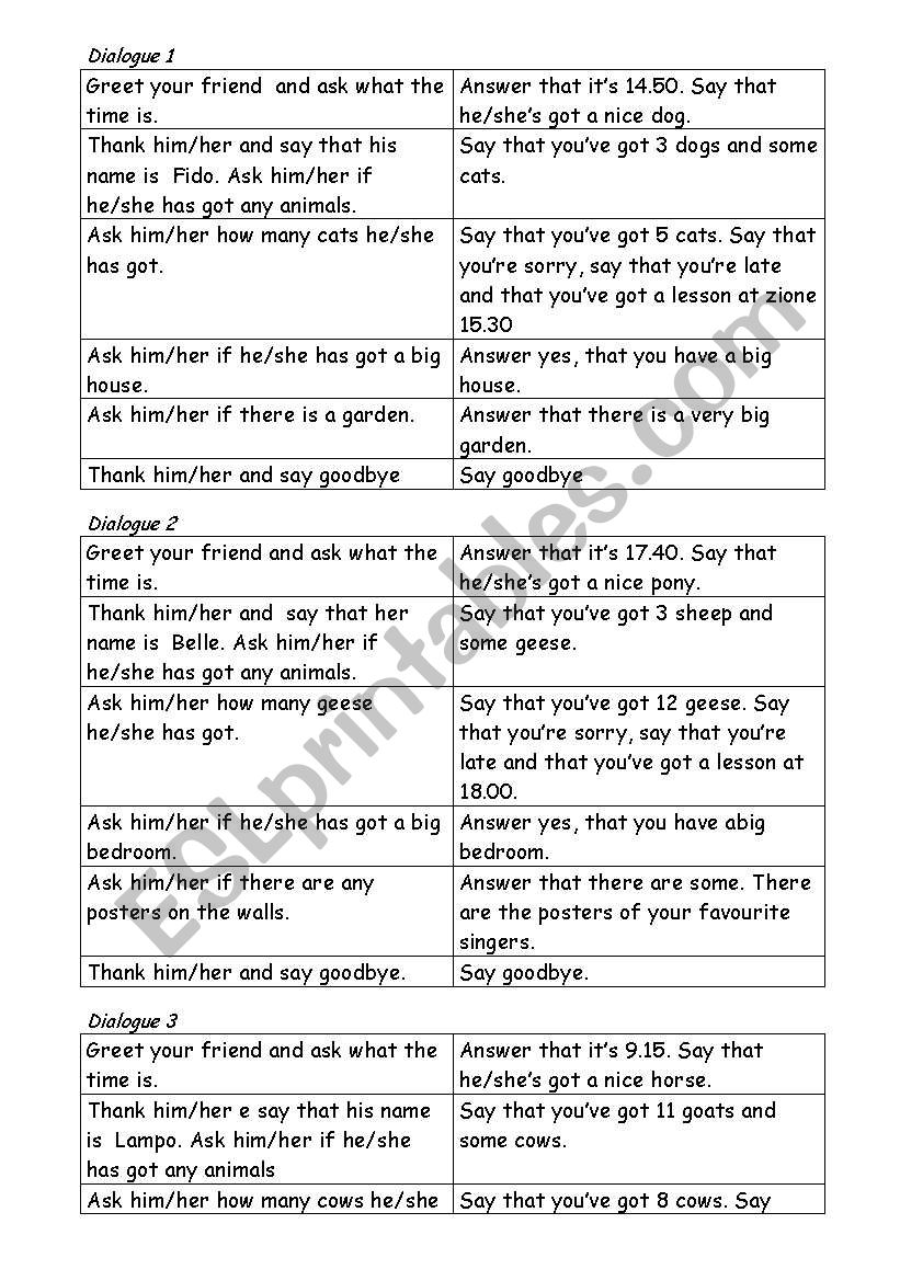 Guided dialogues worksheet