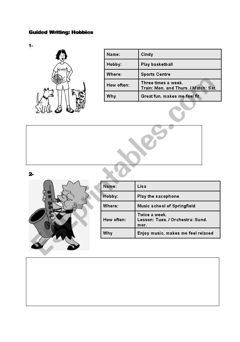 Hobbies - Guided Writing worksheet