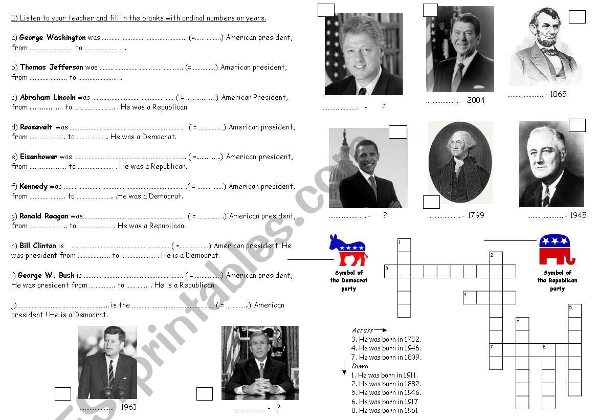 Famous American presidents worksheet
