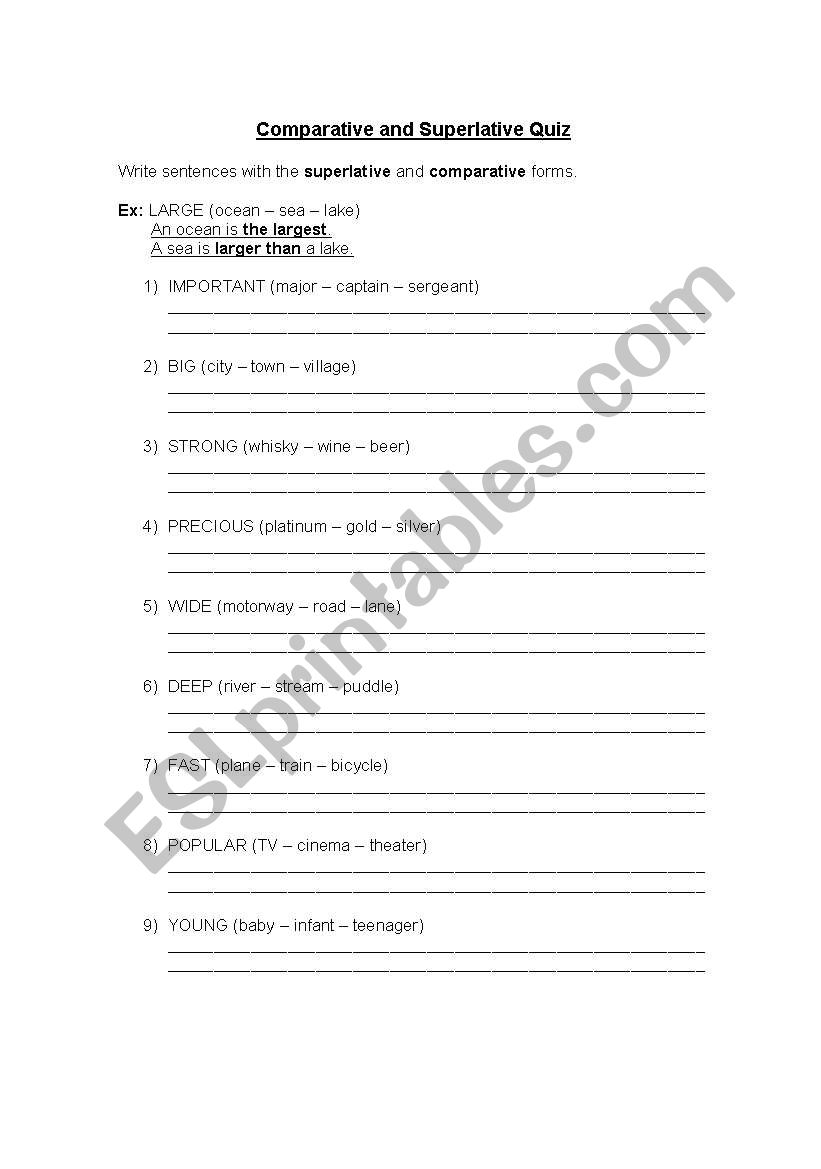 Comparative and Superlative worksheet