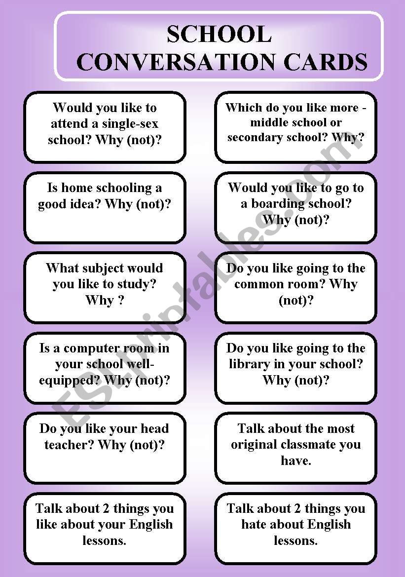 School - conversation cards (editable)