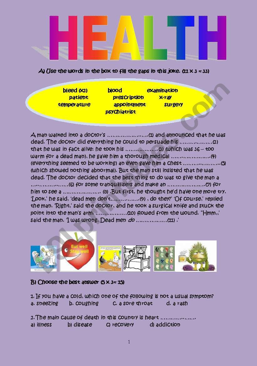 health vocabulary worksheet