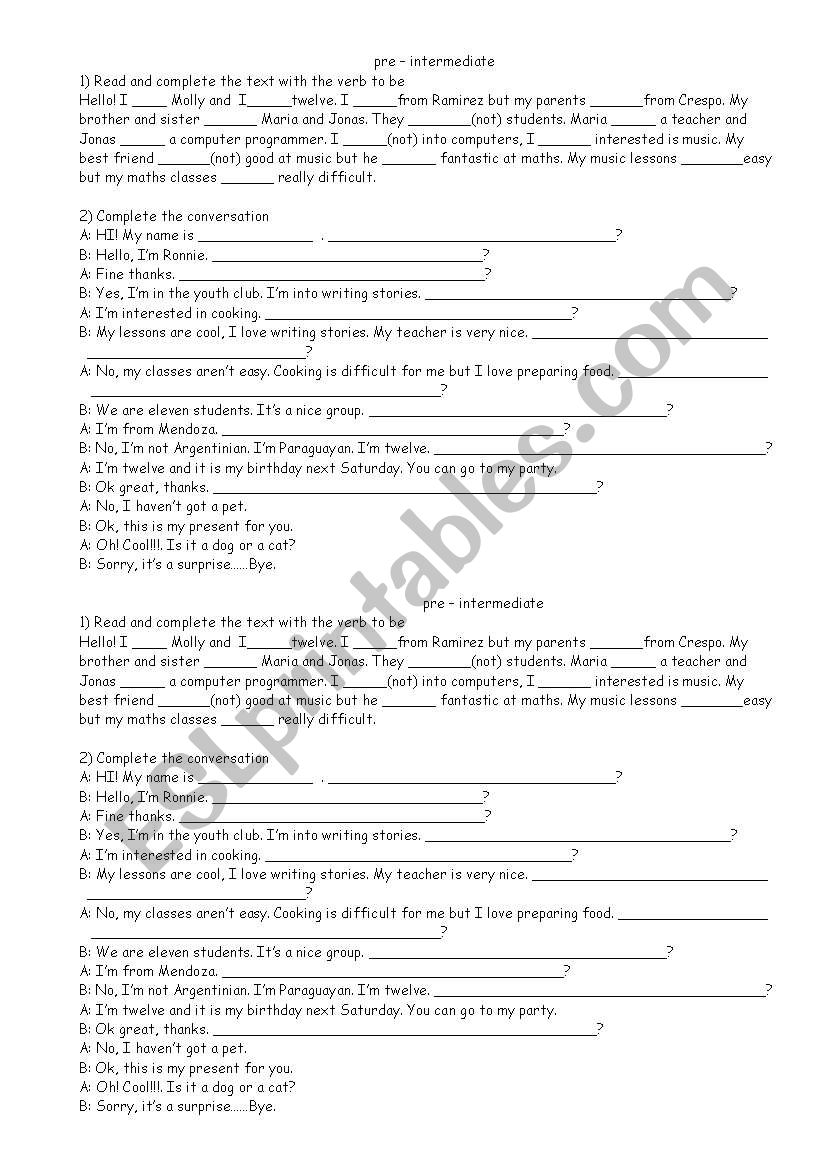 verb to be worksheet