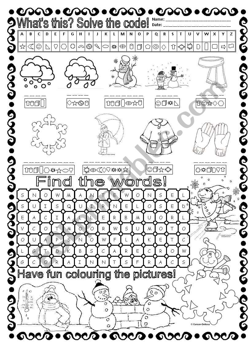 Winter - Solve the code worksheet