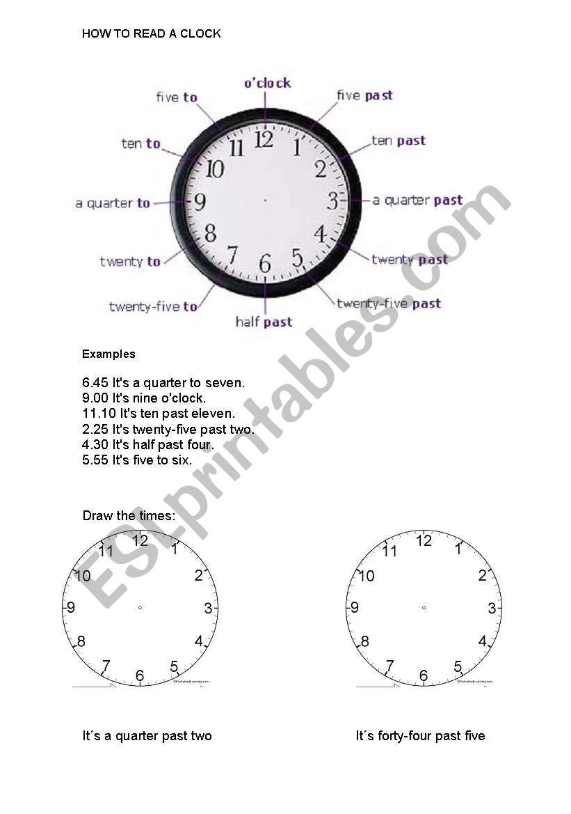 How to read a clock - ESL worksheet by cristavella
