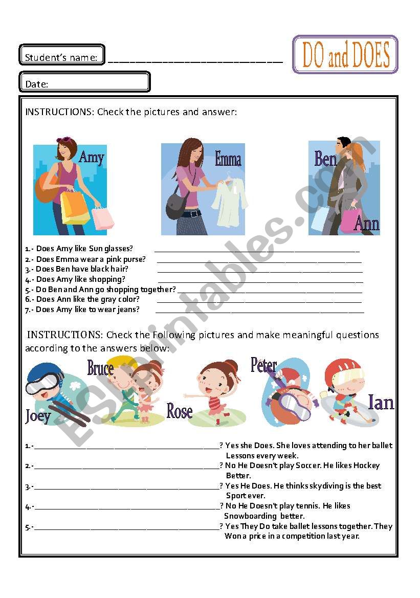 Do and Does excercises worksheet
