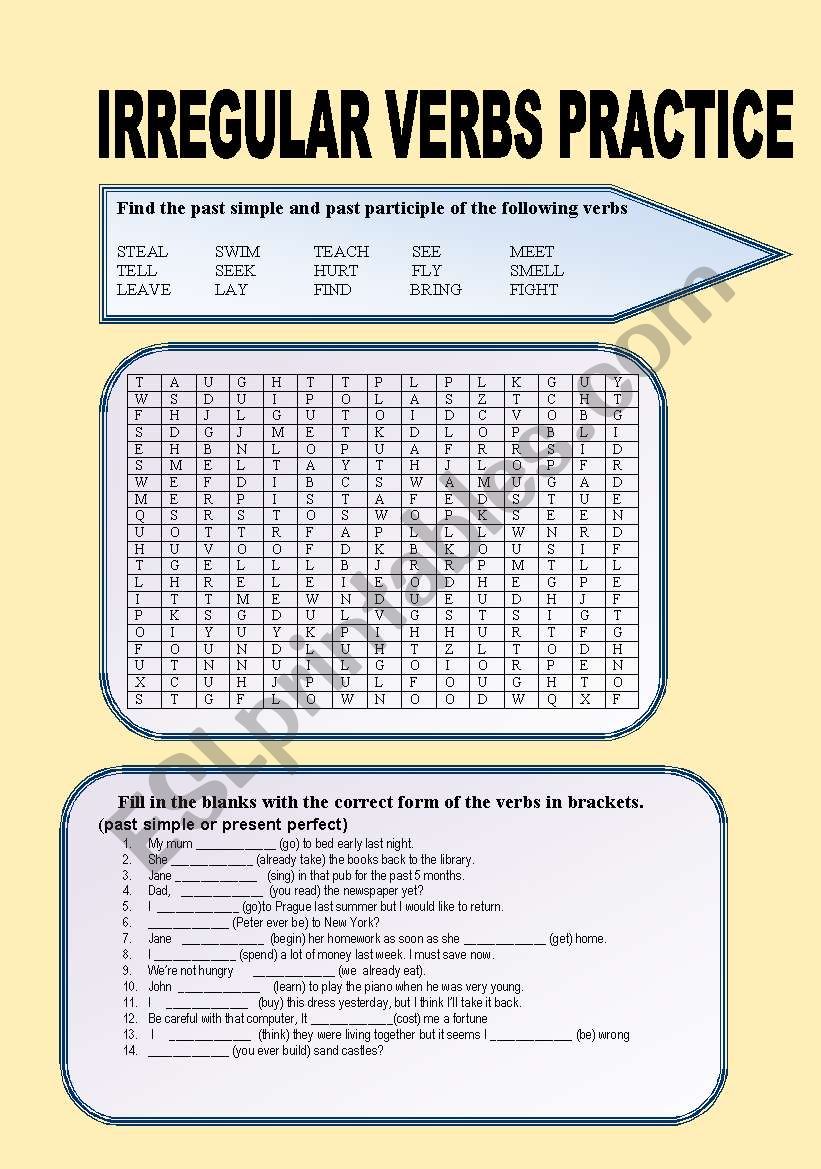 Irregular verbs practice worksheet